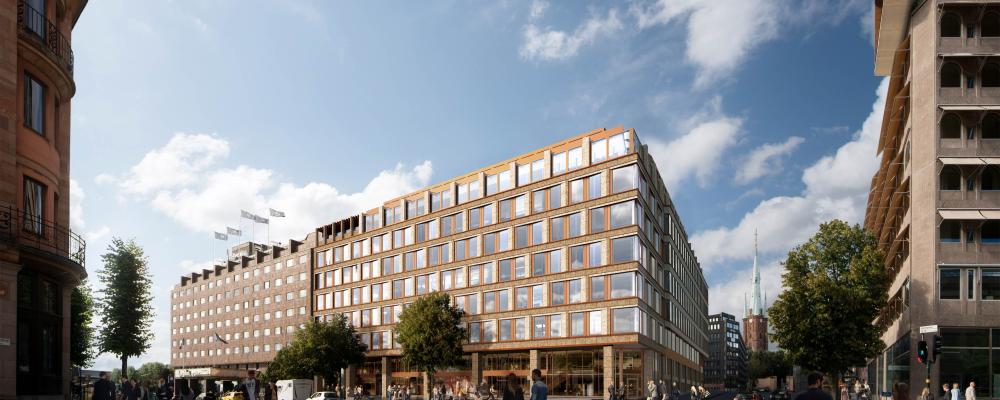 Snäckan 8, fasad mot Tegelbacken. Visionsbild: BAU Arkitekter