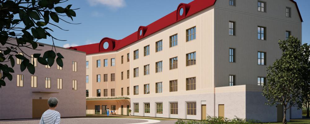 Det nya äldreboendet får ett centralt läge i Täby. Bild: NREP