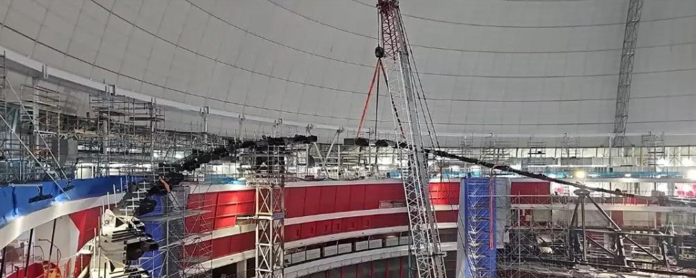 Renovering av Globen Avicii-Arena - Innerringen monteras. Foto: Layher