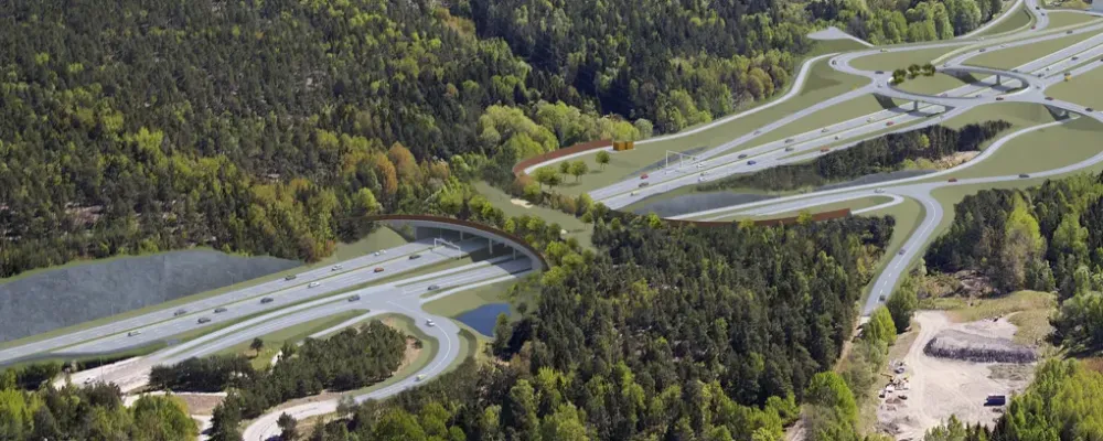 Illustrerad bild av ekodukt vid Trafikplats Masmo. Bild: Trafikverket