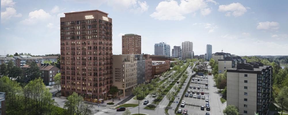 Visionsbild för Haninge centrum, norrifrån. Pressbild: Equator Arkitekter
