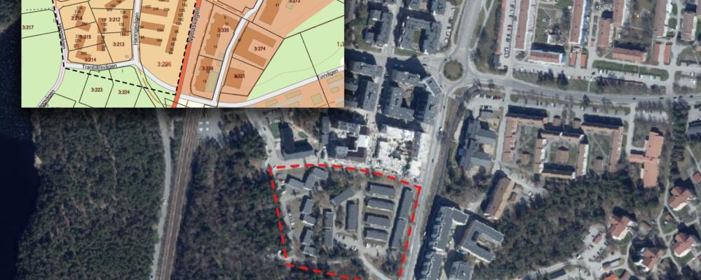 Del av Söderbymalm 3:296 med flera vid Iris väg/Nynäsvägen i södra Handen. Pressbild: Haninge kommun