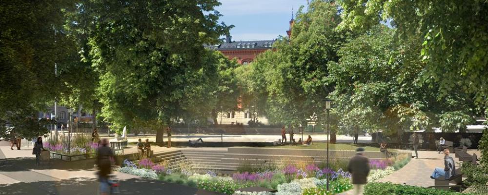 Visionsbild av parken på Jarlaplan. Illustration: Karavan landskapsarkitekter