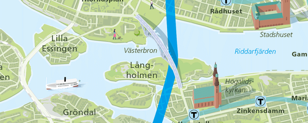 Nya utredningar visar att Gula linjen kan byggas utan teknikbyggnad på Långholmen. Region Stockholm/Martin Thelander