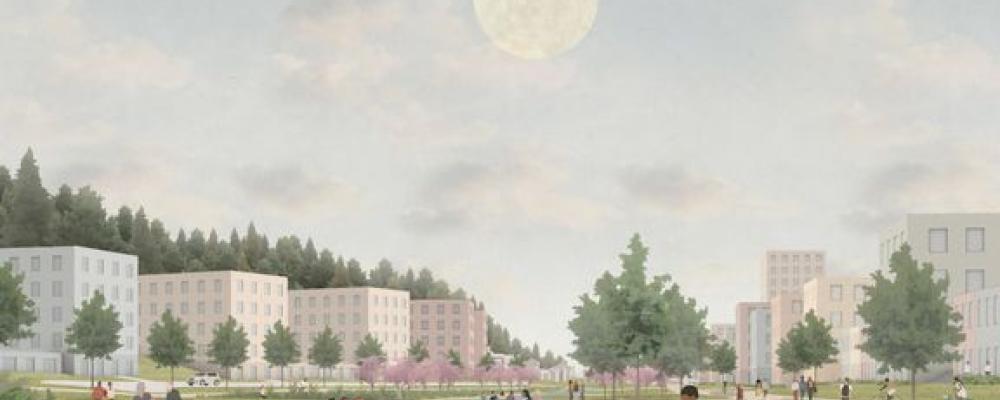Cirka 100 radhus och en temalekplats om 15 000 kvadratmeter – nu står det klart hur området mellan Rinkeby och Tensta i ett första steg kan utvecklas. Bild: NREP