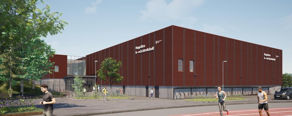 Visionsbild över Hagsätra is- och idrottshall. Bild: Metod arkitekter.