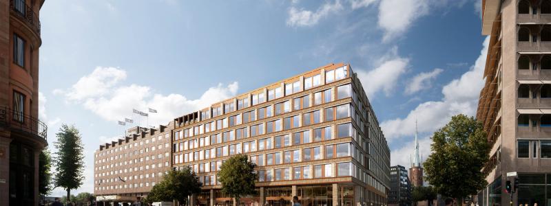 Snäckan 8, fasad mot Tegelbacken. Visionsbild: BAU Arkitekter