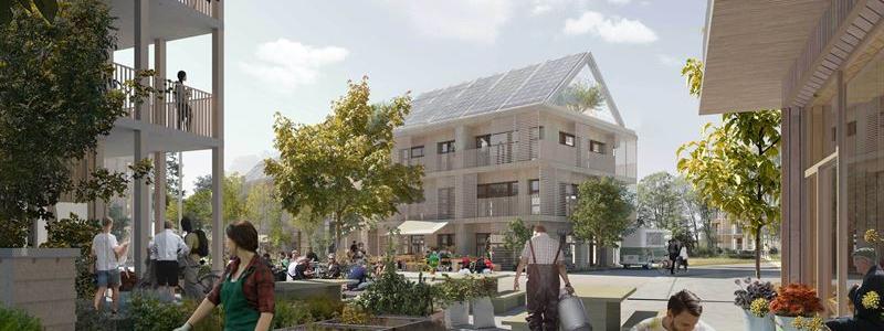 Visionsbild för hur ett energipositivt område kan se ut. Foto: White Arkitekter