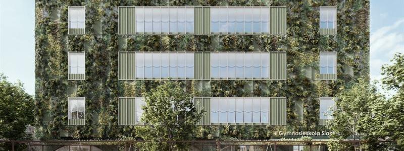 Visionsbild över gymnasieskolan i Slakthusområdet. Illustration: Atrium Ljungberg/Cedervall Arkitekter