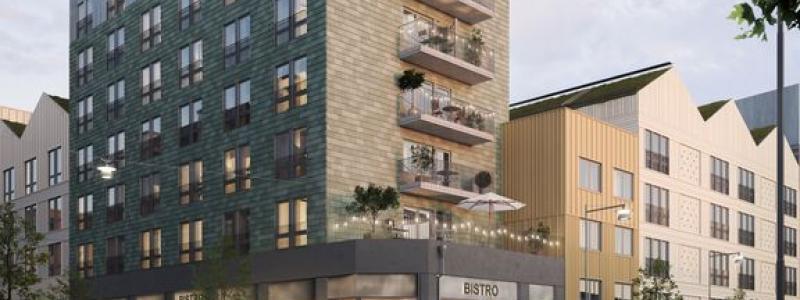 Sveavikens kvarter kännetecknas av mångfald och kreativitet, både gestaltningsmässigt och volymmässigt. Kvarteret uppförs i 4-8 våningar, där kvarterets hörn blir högst. Fasaderna får skiffer och trä med en tydlig uppdelning. Hus med skifferfasad har sockelvåning i puts och granit och takvåning med plåtfasad. Träfasaderna målas och har vertikala och horisontella listmönster för att åstadkomma relief och skuggverkan och ett sadeltakslandskap med sedumtak. Lokaler och bokaler i bottenvåning har stora uppglasade fönsterpartier för att kommunicera ut mot allmän platsmark och bidra till ett livfullt gatuliv. (Visionsbild: Moko och Oevis)