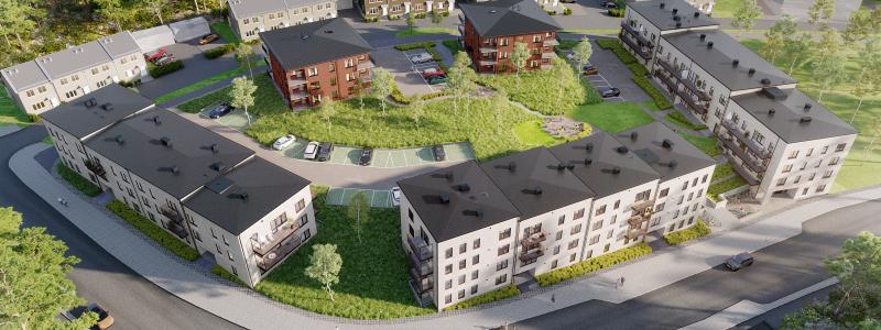 Vy över Vegakvarteret i Haninge, 20 minuter från Stockholm city. Foto: OBOS