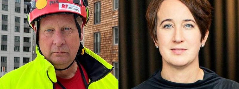 Tomas Kullberg, f.d. ordförande Byggnads Stockholm-Gotland och Kristin Andersson, Vd Stockholms Byggmästareförening. Pressbild:  Byggnads Stockholm-Gotland