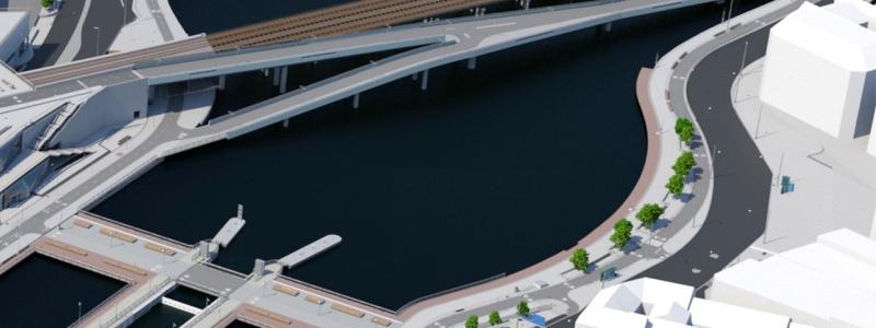 Bild ovan: Illustration ny gång- och cykelbro. Bild: TIKAB.