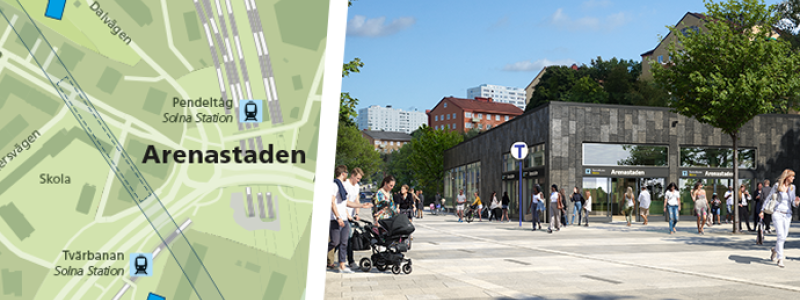 Station Arenastadens norra uppgång. Visionsbild: Region Stockholm/&Rundqvist