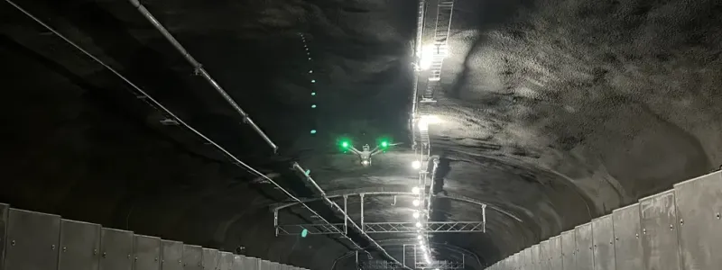 Drönare flyger i en av E4 Förbifart Stockholms tunnlar. Foto: Jonas Andersson