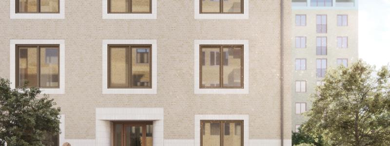 Nebulosans gårdshus med entré. Illustration: Fojab