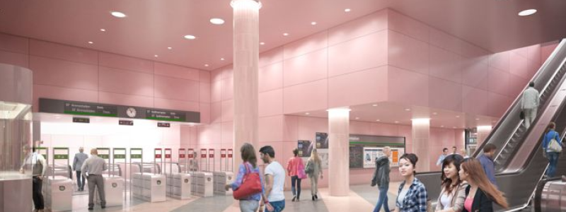 Hagastaden södra biljetthallen. Illustration: Region Stockholm/&Rundquist