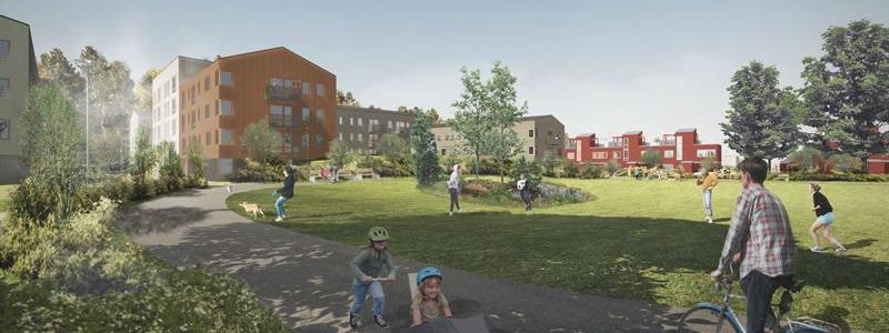 Hagby äng och kulle. Illustration: Österåkers kommun i samarbete med berörda exploatörer och Koncept arkitekt