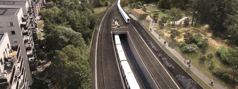 Visionsbild av Hökarängens nya station. Bild: Region Stockholm/WSP