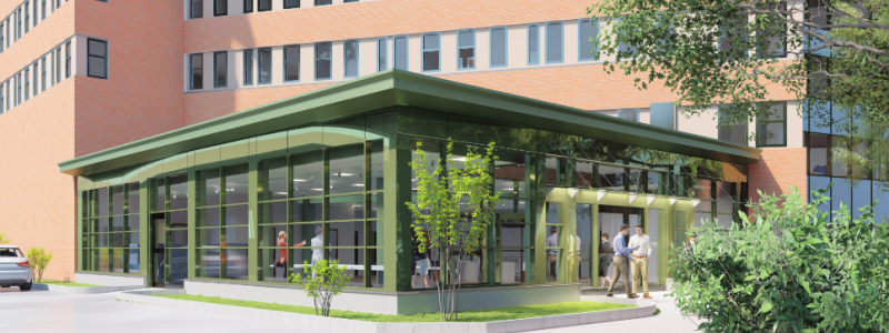 Illustration över kommunhuset i Upplands Väsby. Pressbild: ByggDialog