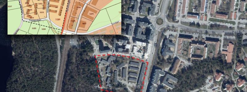 Del av Söderbymalm 3:296 med flera vid Iris väg/Nynäsvägen i södra Handen. Pressbild: Haninge kommun