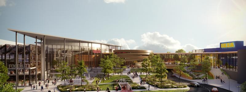 Bilden visar hur det är att tänkt att se ut när mötesplatsen byggs ihop med IKEA Kungens Kurva. Foto: Kungens Kurva Shoppingcenter