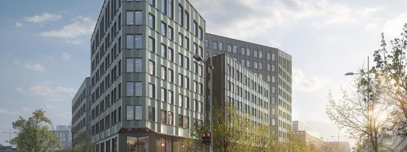 Skanskas nya kontorshus Olivin är ett hållbarhetsmässigt spetsprojekt. Bild: Skanska