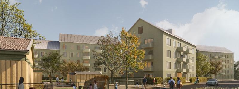 Illustration över byggrätter i Hässelby Villastad i Stockholm.  Pressbild: Realy Bostad