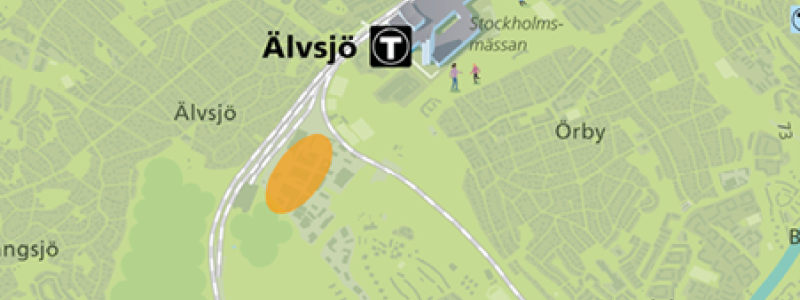 Lokaliseringen av Älvsjödepån Bild: Region Stockholm/nyatunnelbanan.se