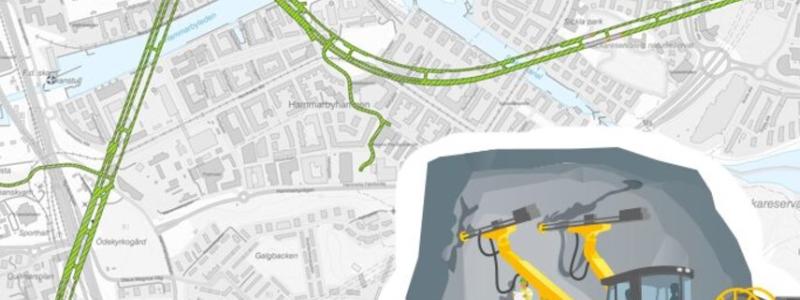 Blå linje till Nacka och Söderorts tunnlar kommer att vara helt utsprängda under nästa år. Bildkollage: Region Stockholm/Martin Thelander