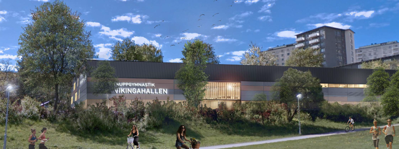 Vikingahallen, hall för truppgymnastik på Lidingö. Illustration: Wästbygg