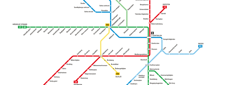 Den nya gula linjen. Illustration: Region Stockholm