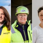 Finalisterna i Årets byggkvinna 2025. Från v. Ida Söderholm, planeringsspecialist, NCC, Luleå – Marie-Louise Halvarsson, träarbetare, NCC, Karlskoga – Tuva Marminne, målare, Anders R Nilsson Måleri AB, Falkenberg. Pressbild: Byggföretagen