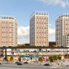 Kvarter 9 med de tre höga tornen har entré till Barkarbystadens tunnelbanestation och möjlighet till ett stort kommersiellt innehåll i bottenvåningarna. Till vänster skymtar Flygfältsplatsen och till höger Kårplatsen. I de tre tornen blir det bostäder, både bostadsrätter och hyresrätter. Pressbild: Järfälla kommun