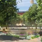 Visionsbild av parken på Jarlaplan. Illustration: Karavan landskapsarkitekter
