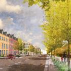 Visionsbild av hur det skulle kunna se ut längs Optimusvägen, i riktning mot Centralvägen.

Visionsbild: KOD Arkitekter