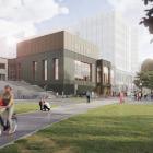 Visionsbild av entré till Gul linje i Trekantsparken i Liljeholmen. Bild: Region Stockholm/Sweco