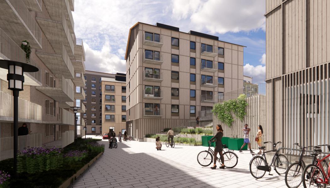 Kvarteret Spegeln, vy från Rudsjöterrassen. Av: Lindberg & Stenberg arkitekter AB