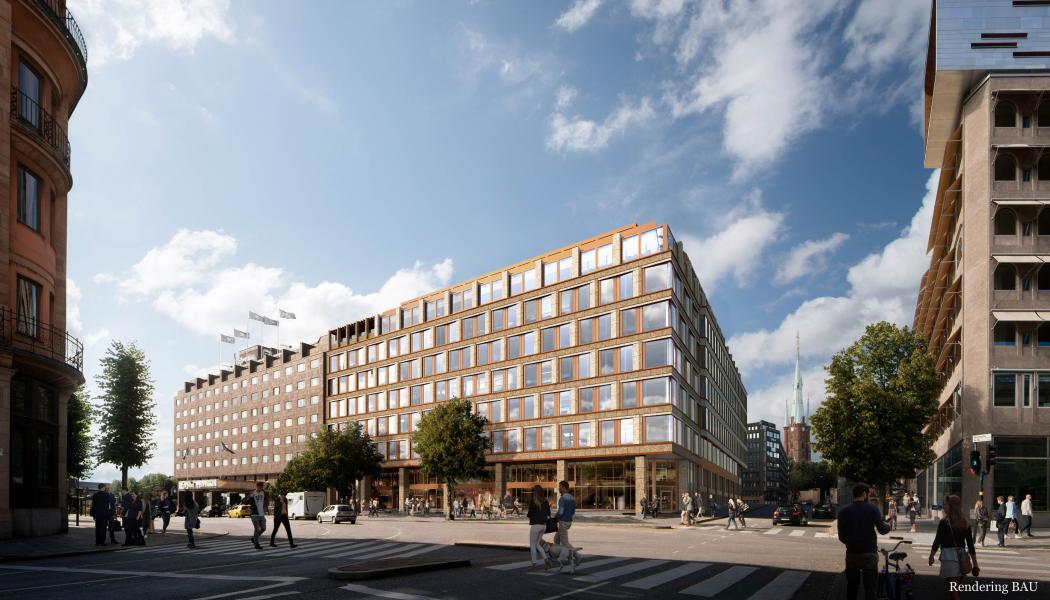Snäckan 8, fasad mot Tegelbacken. Visionsbild: BAU Arkitekter