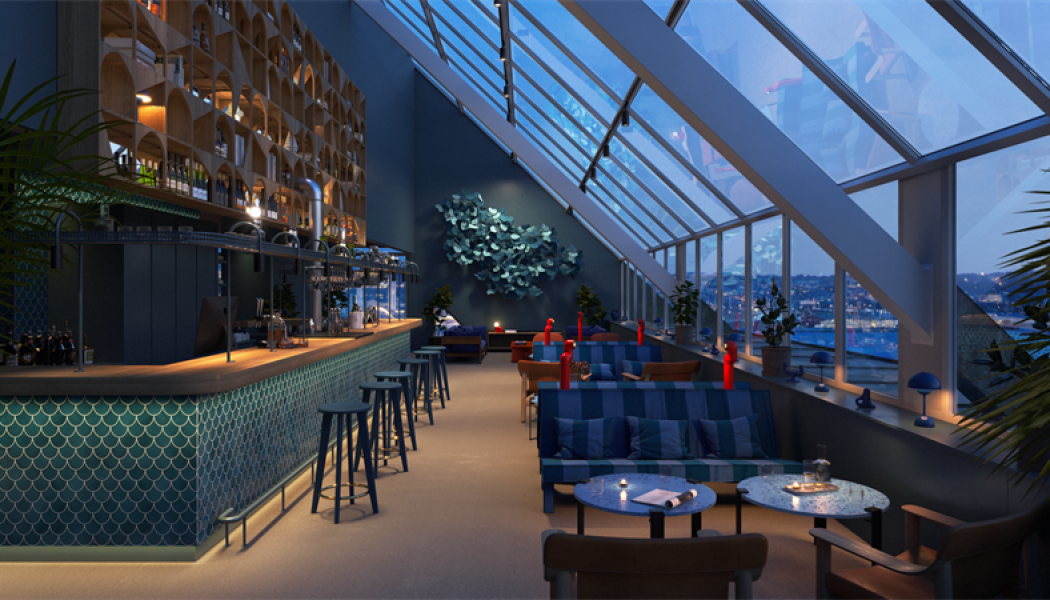 Utsikt över Värtahamnen från den kommande skybaren på Scandic Södra Kajen. Foto: Scandic