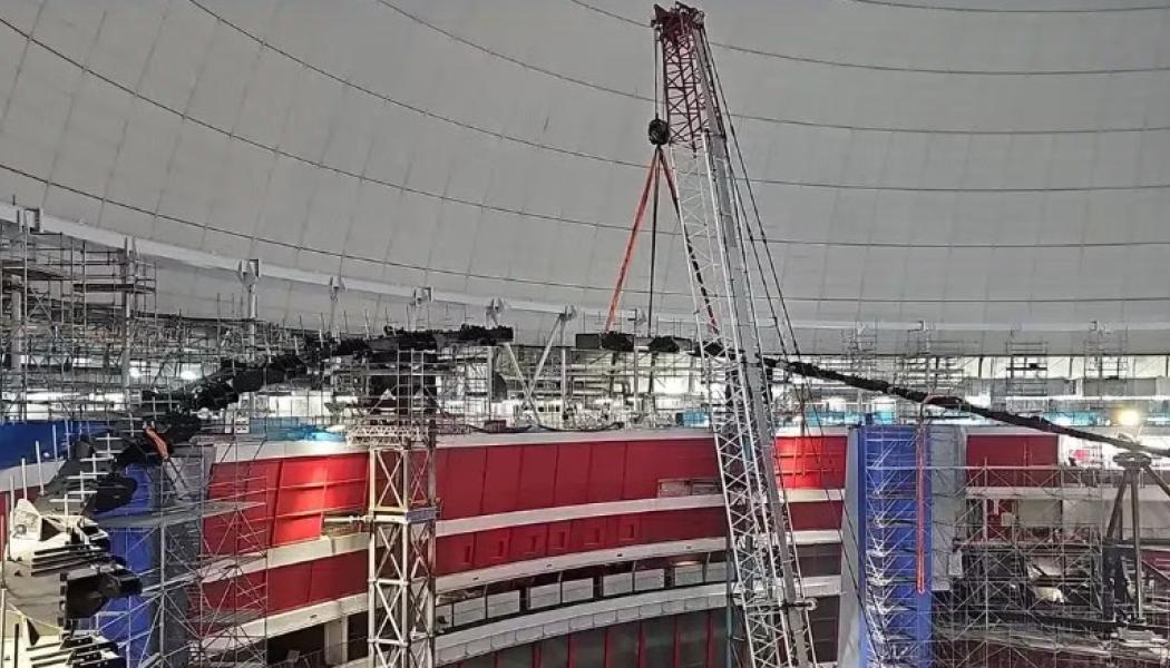 Renovering av Globen Avicii-Arena - Innerringen monteras. Foto: Layher
