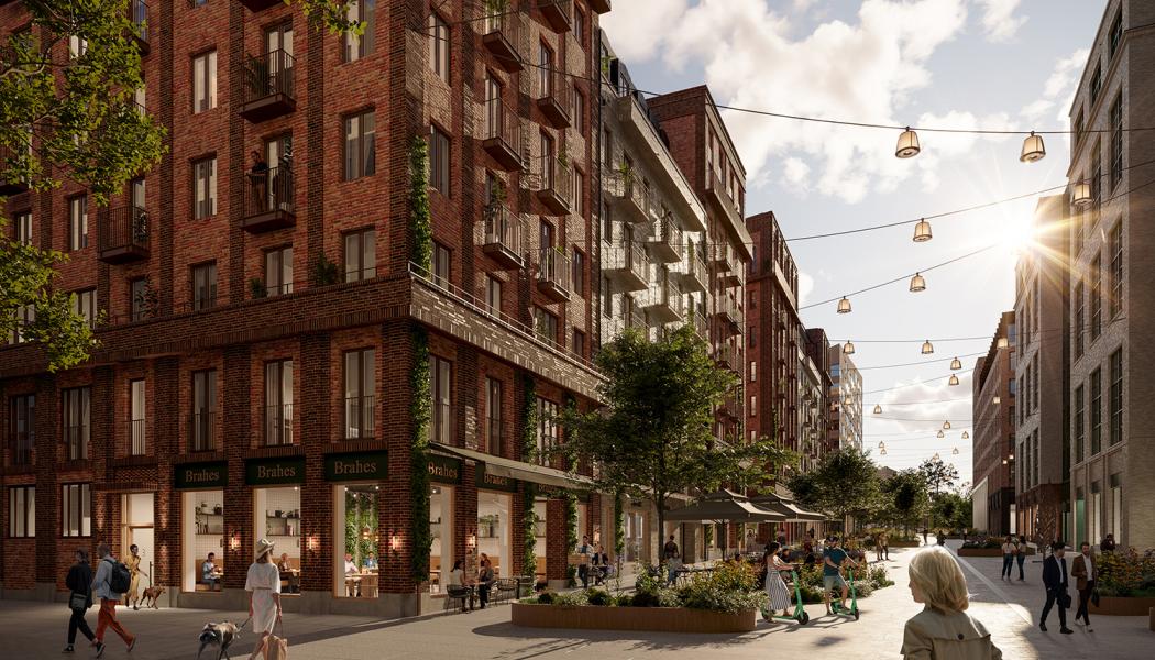 Birger Bostad och Fabege tar nu nästa steg i utvecklingen av stadskvarteren Haga Norra i Arenastaden, Solna, genom uppförande av 285 lägenheter i områdets tredje
bostadskvarter. Illustration:  Fabege
