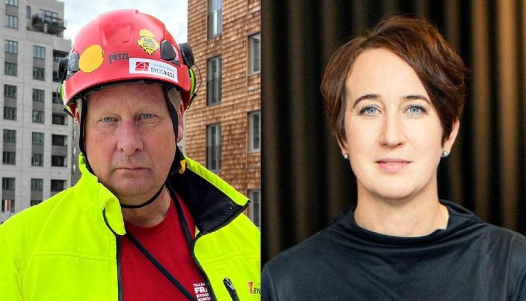 Tomas Kullberg, f.d. ordförande Byggnads Stockholm-Gotland och Kristin Andersson, Vd Stockholms Byggmästareförening. Pressbild:  Byggnads Stockholm-Gotland 