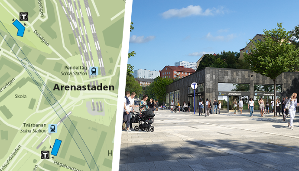 Station Arenastadens norra uppgång. Visionsbild: Region Stockholm/&Rundqvist