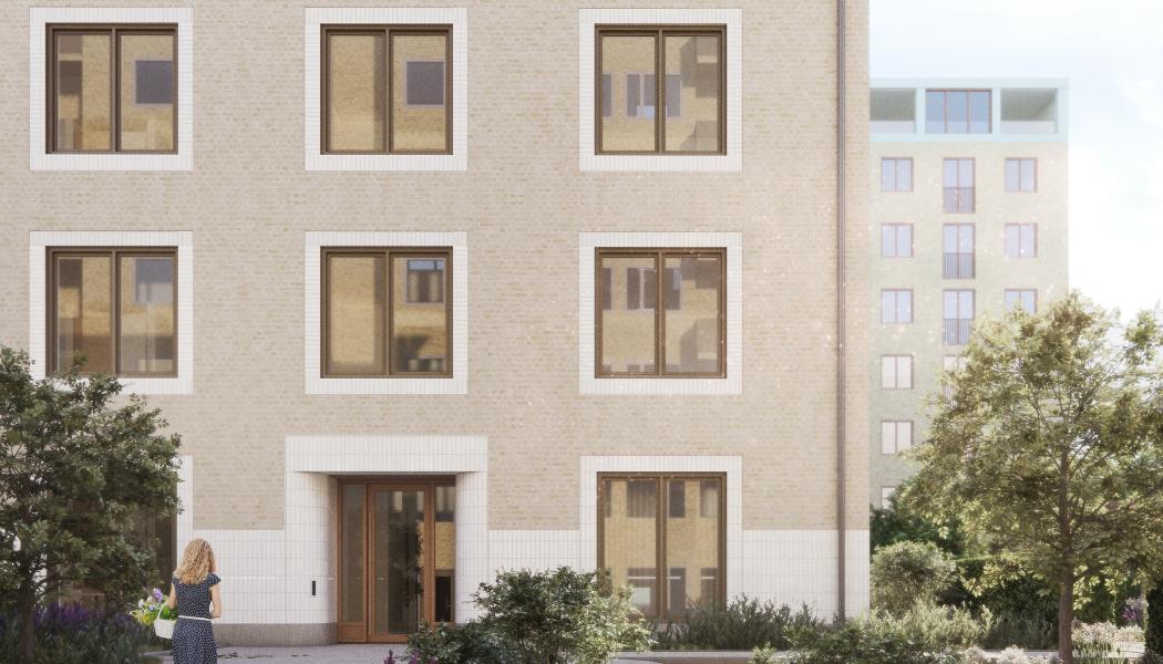 Nebulosans gårdshus med entré. Illustration: Fojab