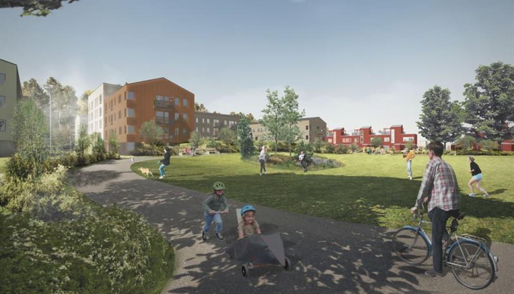 Hagby äng och kulle. Illustration: Österåkers kommun i samarbete med berörda exploatörer och Koncept arkitekt