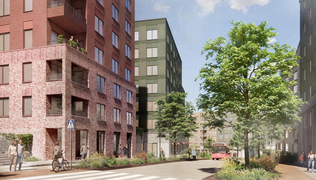 SKB kommer att bygga över 100 kooperativa hyresrätter i Henriksdalsbacken. Illustration: AIX Arkitekter