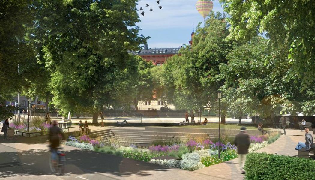 Visionsbild av parken på Jarlaplan. Illustration: Karavan landskapsarkitekter
