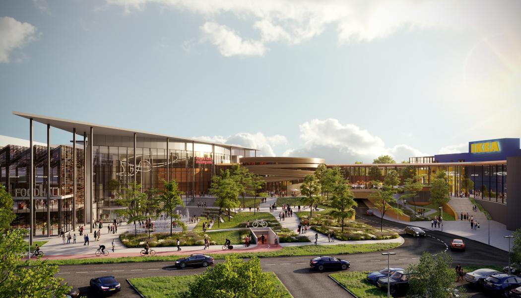 Bilden visar hur det är att tänkt att se ut när mötesplatsen byggs ihop med IKEA Kungens Kurva. Foto: Kungens Kurva Shoppingcenter