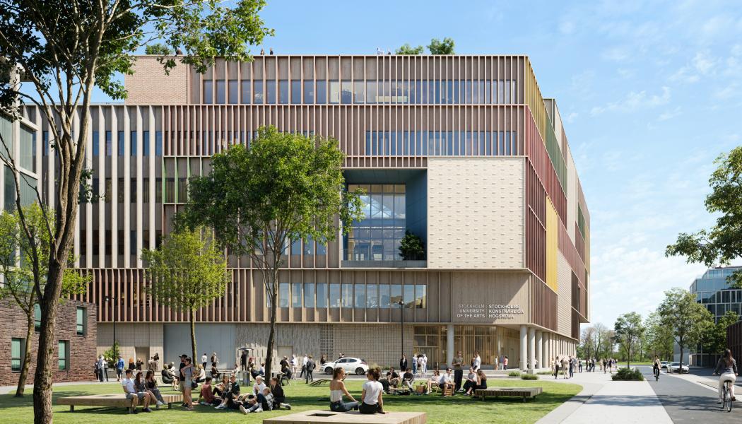 Det första spadtaget har tagits för Stockholms konstnärliga högskolas nya campus i Slakthusområdet.  Av: Atrium Ljungberg / 3XN Arkitekter / AIX arkitekter